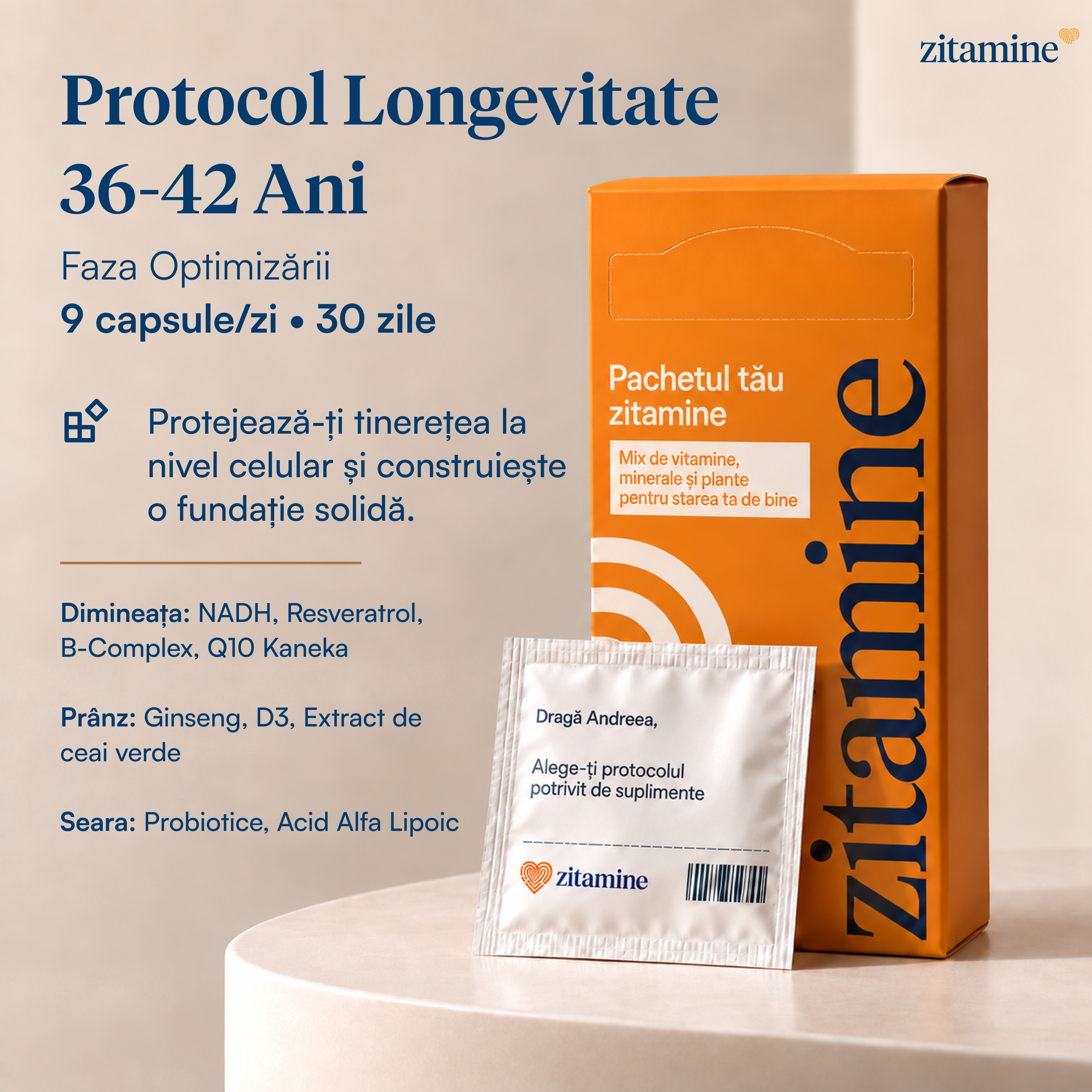 Protocol Longevitate 36-42 Ani • Faza Optimizării • 9 suplimente/zi • 30 zile
