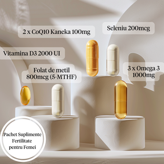 Pachet Suplimente Fertilitate pentru Femei cu Folat de Metil 800mcg