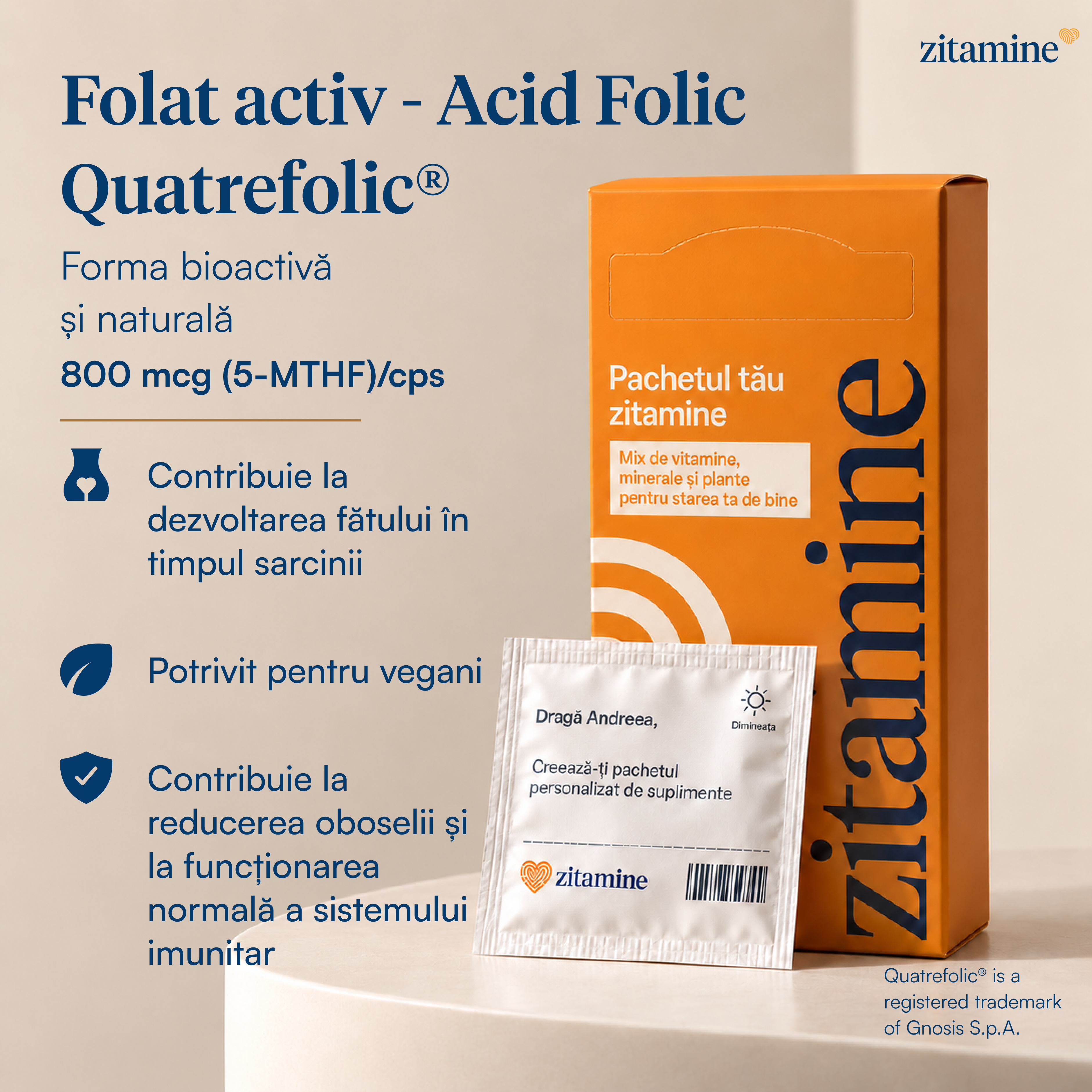 Folat activ - Acid Folic Quatrefolic® 800 mcg (5-MTHF)