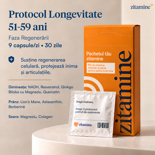 Protocol Longevitate 51-59 ani • Faza Regenerării • 9 suplimente/zi • 30 zile