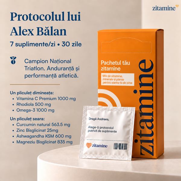 Protocolul lui Alex Bălan • Campion Național Triatlon • 7 suplimente/zi × 30 zile